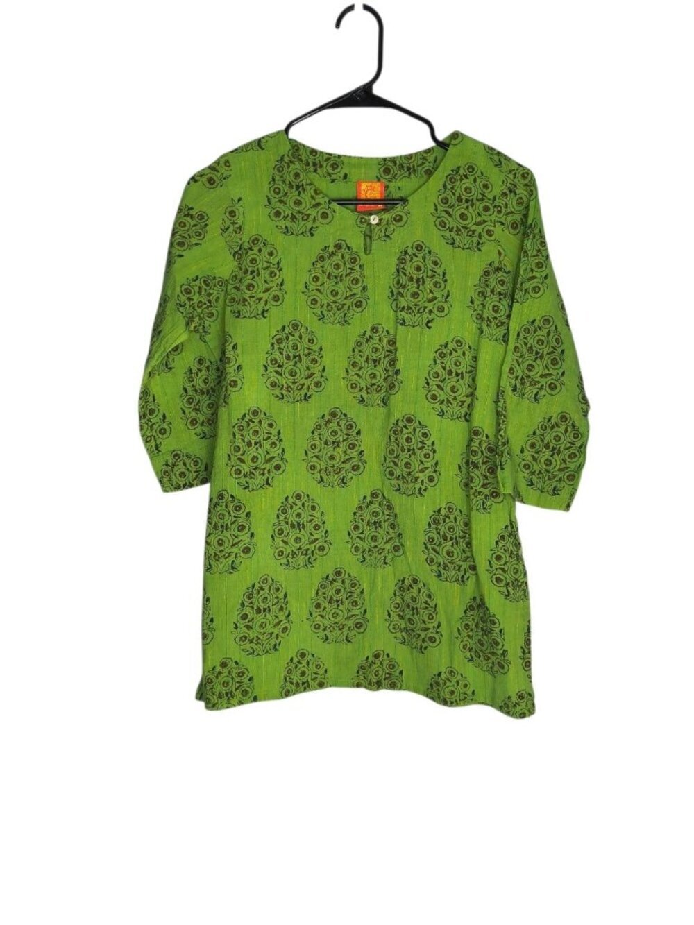 Cotton Cottage Green Tunic Size Medium 3/4 Sleeve Blouse